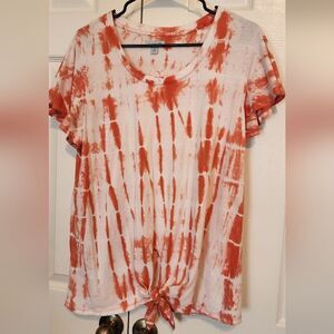 🏖 Woman's XL Coral White Tie-Dye Knotted T-Shirt